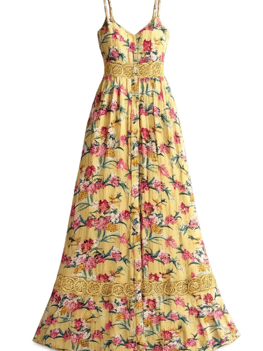 Lily Yellow Floral Maxi Dress with Lace Waistband - Picture 4 of 6